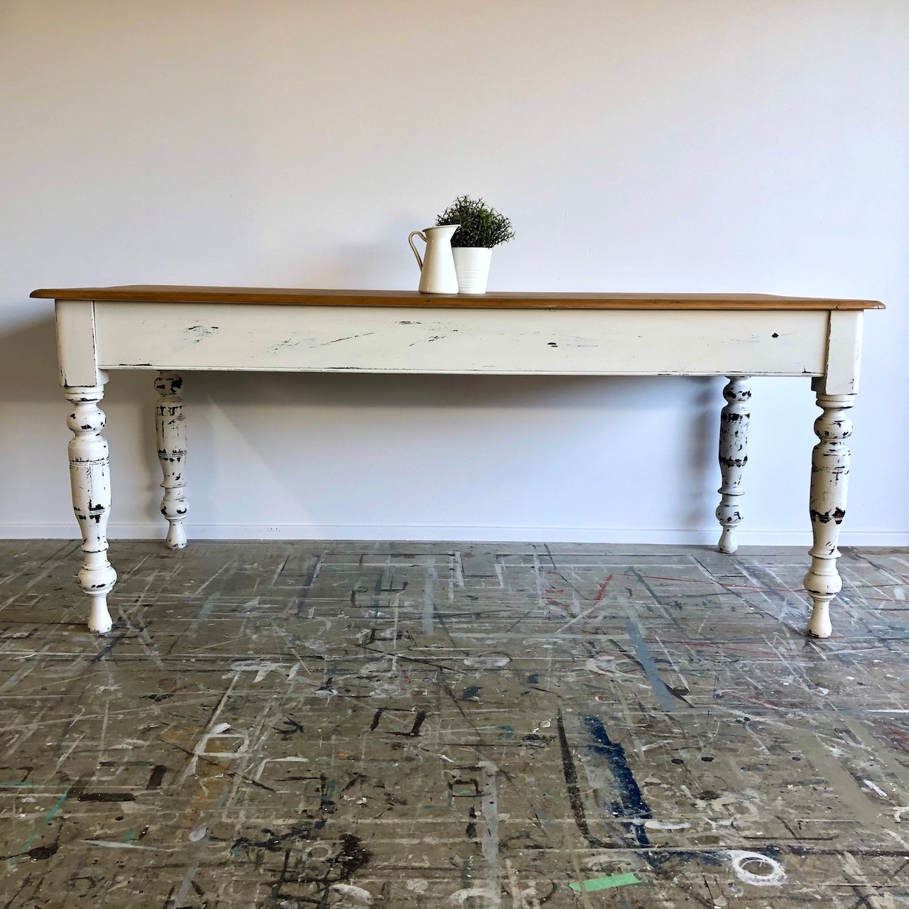 Authentic Farmhouse Dining Room Table - Showing a Shabby Chic and Vintage aged and distressed look